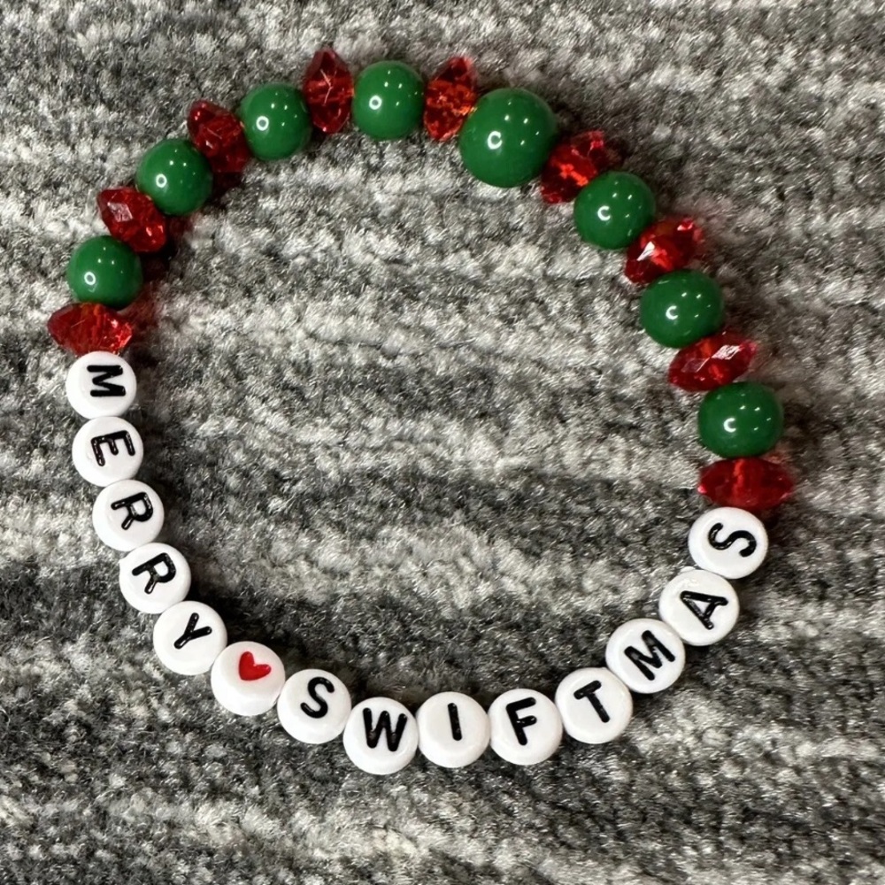 Friendship Bracelet Taylor Swift Inspired “Merry Swiftmas” Red Green Beads
